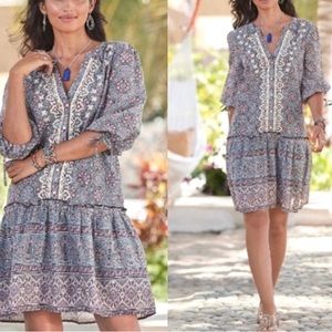 NWT- Sundance Zuri Discovery Embroidered Drop Waist Dress in Mosaic